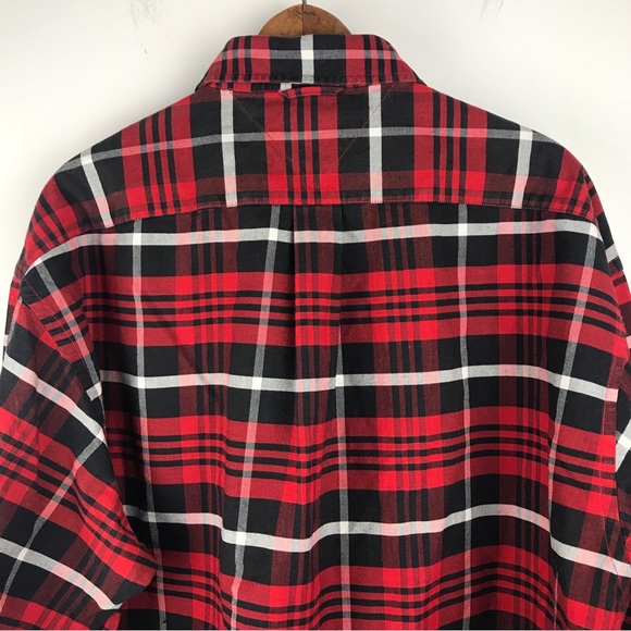 VTG Tommy Hilfiger XL Red Tartan Plaid Long Sleeve Button Up Shirt Crest Logo - Picture 10 of 16